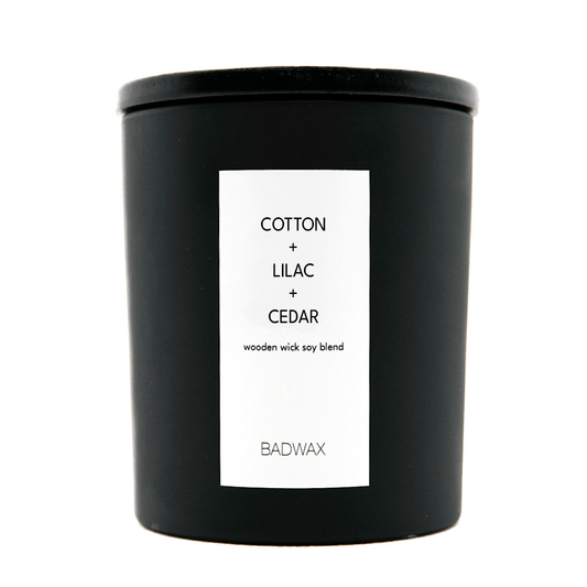 Cotton + Lilac + Cedar | Woodwick Candle - BADWAX